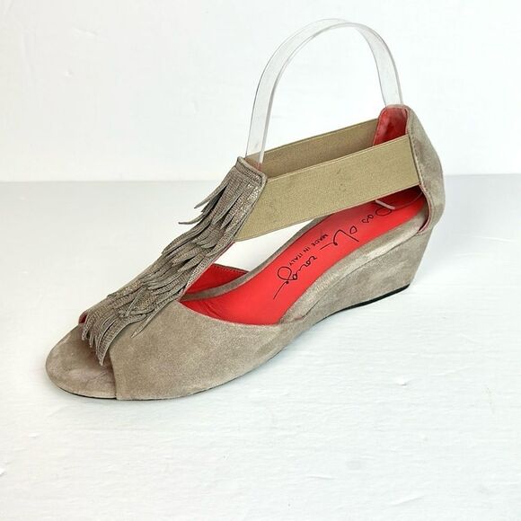 Pas De Rouge Italy Suede Nori Wedge Sandals Fridge Open Toe Taupe EUR 39 US 9 - Picture 2 of 15